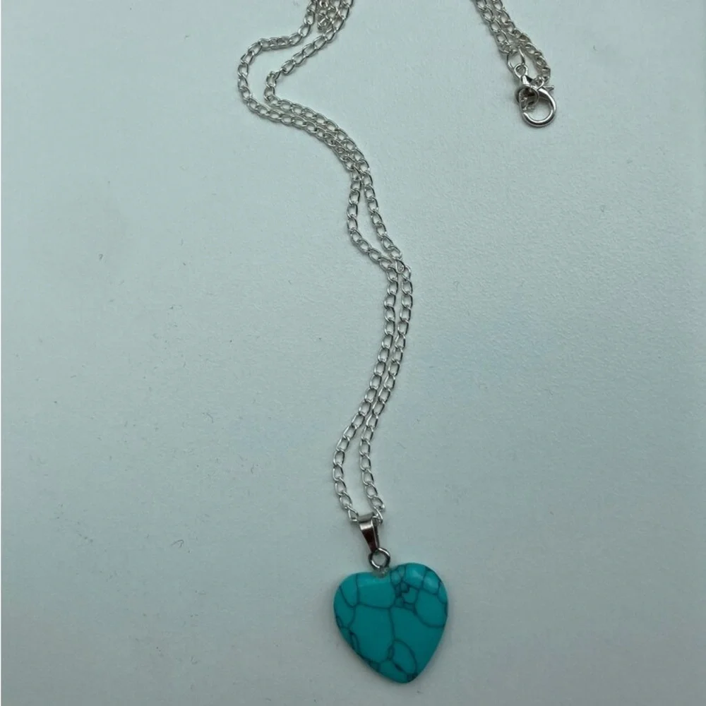 New S925 Sterling Silver Handmade Natural Polished Turquoise Stone 18” Necklace